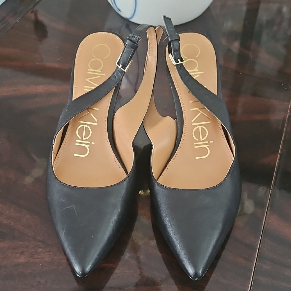 Calvin Klein Black Leather Slingback Heels